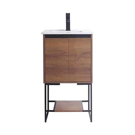 Amani 20" Walnut Brown Single Vanity with White Integrated Top