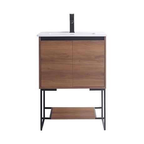 Amani 24" Walnut Brown Single Vanity with White Integrated Top