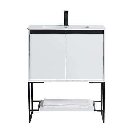 Amani 30" Matte White Single Vanity with White Integrated Top