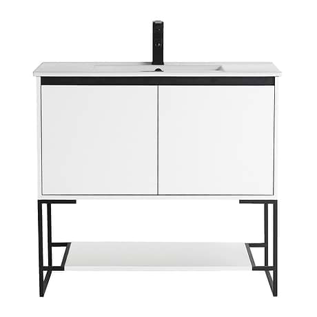 Amani 36" Matte White Single Vanity with White Integrated Top