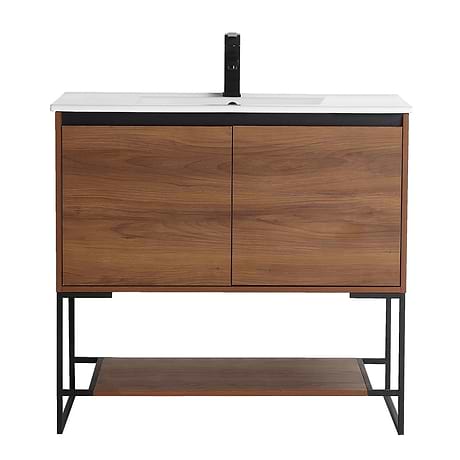 Amani 36" Walnut Brown Single Vanity with White Integrated Top