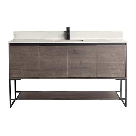 Amani 60" Classic Gray Single Vanity with Sintered Stone Carrara Top