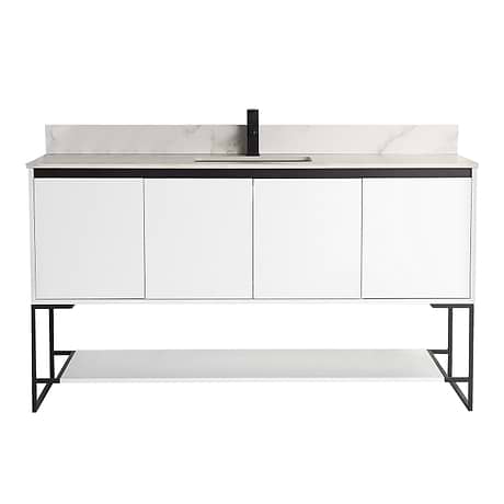 Amani 60" Matte White Single Vanity with Sintered Stone Carrara Top