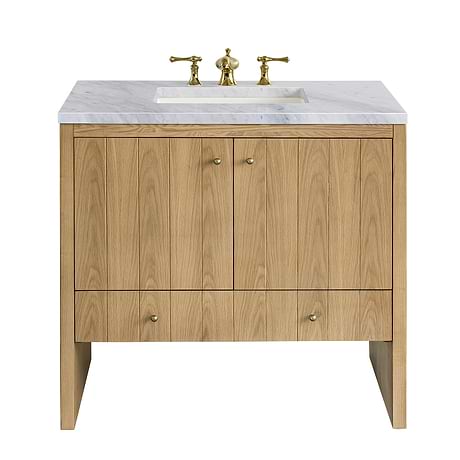 Hudson 36" Light Natural Oak Single Vanity with Carrara Marble Top by JMV