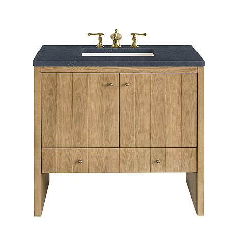 Hudson 36" Light Natural Oak Single Vanity with Charcoal Soapstone Quartz Top by JMV