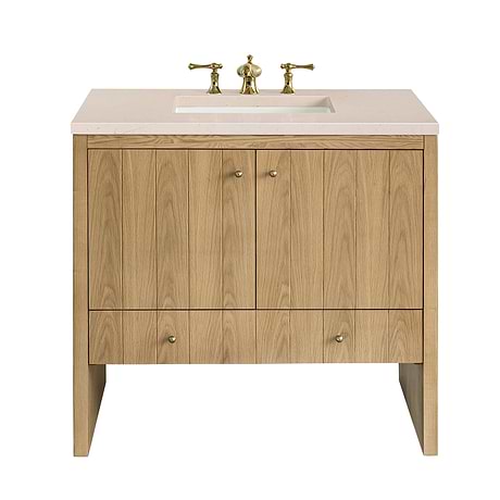 Hudson 36" Light Natural Oak Single Vanity with Eternal Marfil Quartz Top by JMV