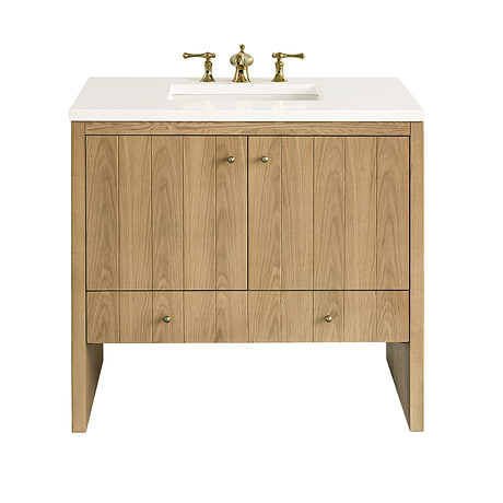 Hudson 36" Light Natural Oak Single Vanity with White Zeus Quartz Top by JMV