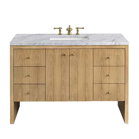Hudson 48" Light Natural Oak Single Vanity with Carrara Marble Top by JMV