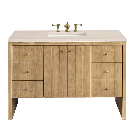 Hudson Oak Brown 48" Single Vanity with Cream Quartz Counter by JMV