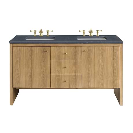 Hudson Oak Brown 60" Double Vanity with Charcoal Gray Quartz Counter by JMV