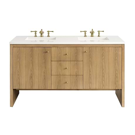 Hudson Oak Brown 60" Double Vanity with White Quartz Counter by JMV