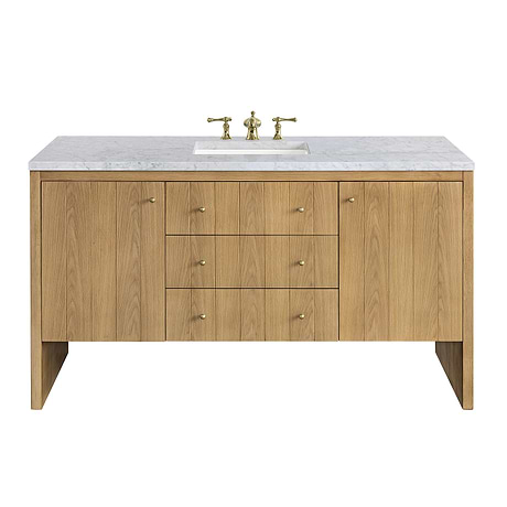 Hudson 60" Light Natural Oak Single Vanity with Carrara Marble Top by JMV