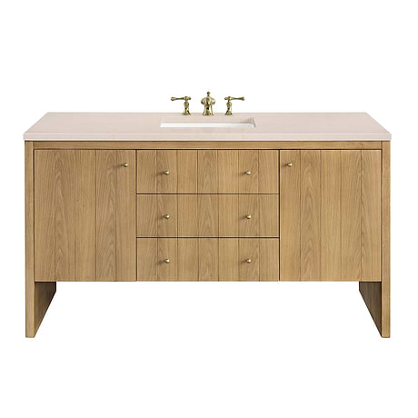 Hudson Oak Brown 60" Single Vanity with Cream Quartz Counter by JMV