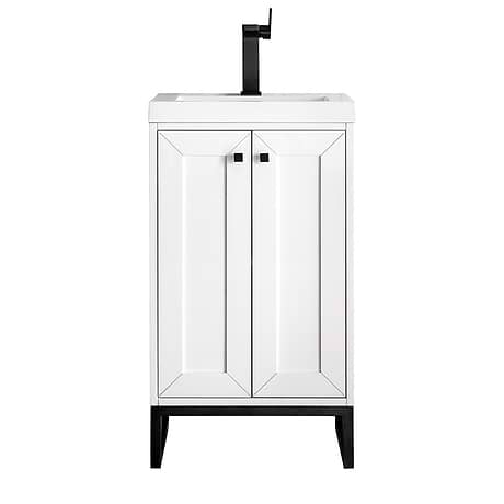 Chianti Glossy White 20" Single Vanity with Black Hardware and White Top by JMV