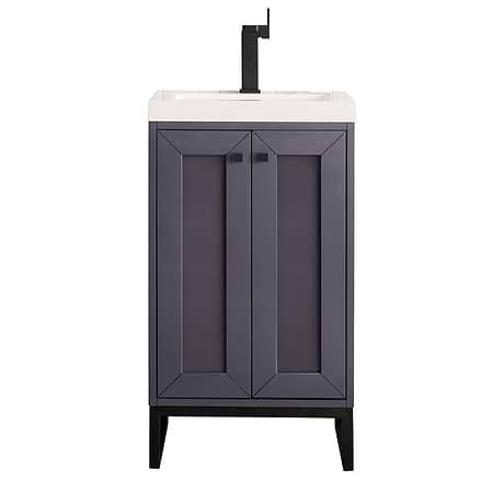 Chianti Mineral Gray 20" Single Vanity with Black Hardware and White Top by JMV