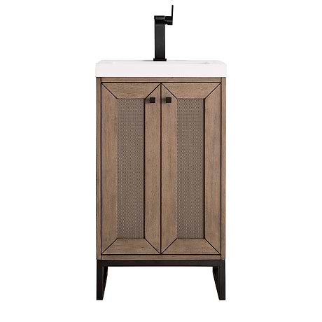 Chianti Whitewashed Walnut 20" Single Vanity with Black Hardware and White Top by JMV