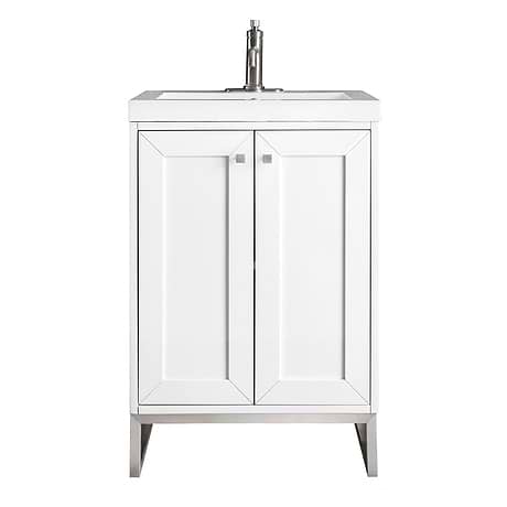 Chianti Glossy White 24" Single Vanity with Brushed Nickel Hardware and White Top by JMV