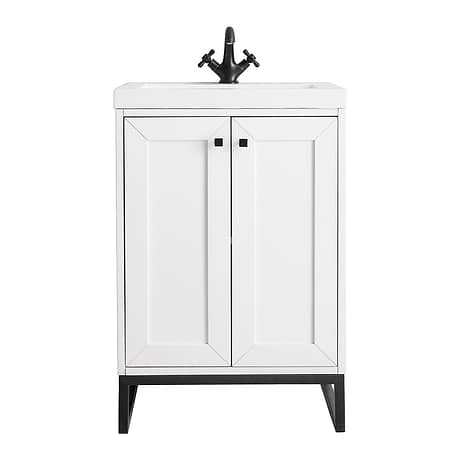 Chianti Glossy White 24" Single Vanity with Black Hardware and White Top by JMV