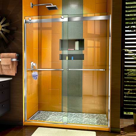Sapphire 60x76 Reversible Sliding Shower Door with Clear Glass in Chrome by DreamLine