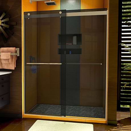 Sapphire 60x76 Reversible Sliding Shower Door with Gray Glass in Brushed Nickel by DreamLine
