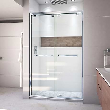Encore 48"x76" Reversible Sliding Shower Alcove Door with Clear Glass in Chrome by DreamLine