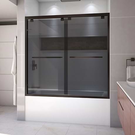 Encore 60"x58" Reversible Sliding Bathtub Door with Smoke Gray Glass in Oil Rubbed Bronze by DreamLine