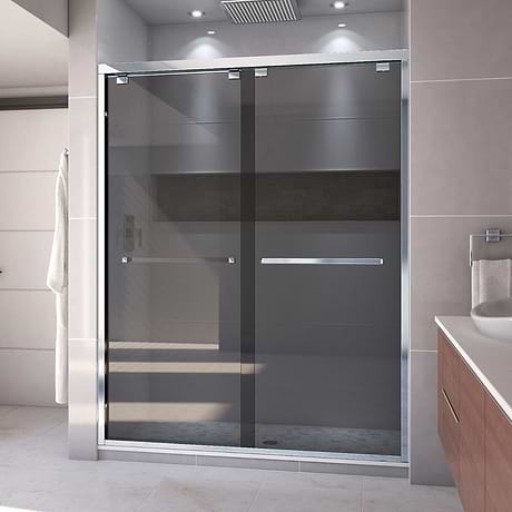 Encore 60"x76" Reversible Sliding Shower Alcove Door with Smoke Gray Glass in Chrome by DreamLine
