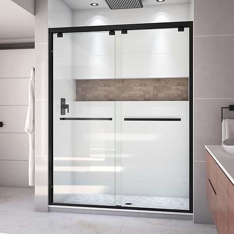 Encore 60"x76" Reversible Sliding Shower Alcove Door with Clear Glass in Satin Black by DreamLine