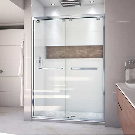 Encore 54"x76" Reversible Sliding Shower Alcove Door with Clear Glass in Chrome by DreamLine