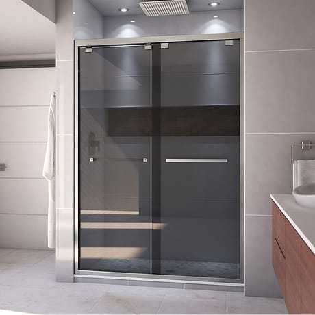 Encore 54"x76" Reversible Sliding Shower Alcove Door with Smoke Gray Glass in Brushed Nickel by DreamLine