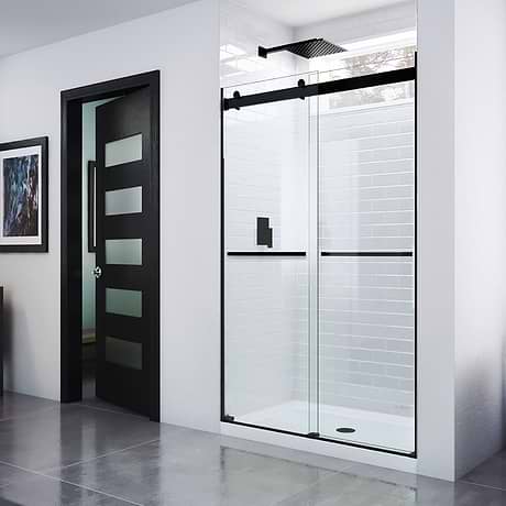 Essence 48"x76" Reversible Sliding Shower Alcove Door with Clear Glass in Satin Black by DreamLine