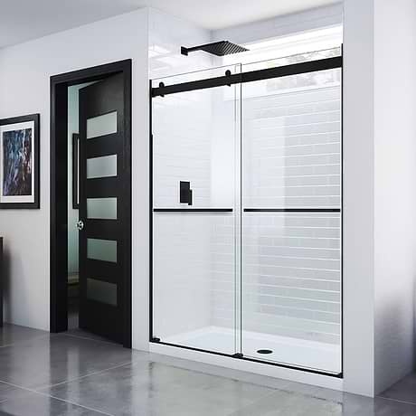 Essence 60"x76" Reversible Sliding Shower Alcove Door with Clear Glass in Satin Black by DreamLine