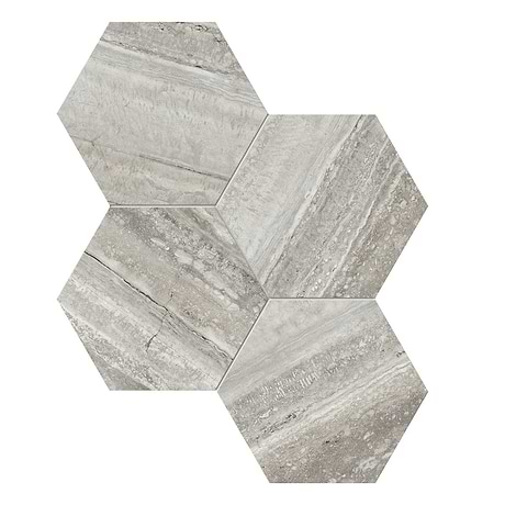 Luminere Travertino Instrata Gray 6" Hexagon Polished Porcelain Mosaic Tile