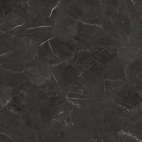 Luminere Nero Venato Black 2" Hexagon Matte Porcelain Mosaic Tile