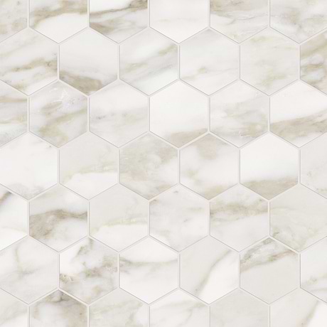 Luminere Calacatta Paonazzo White 2" Hexagon Matte Porcelain Mosaic Tile