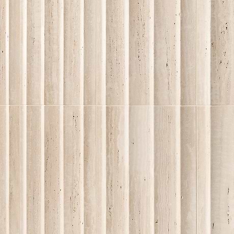 Stonework Fluted Ivory Travertine Premium 12x24 3D Vein Cut Unfilled Honed Tile