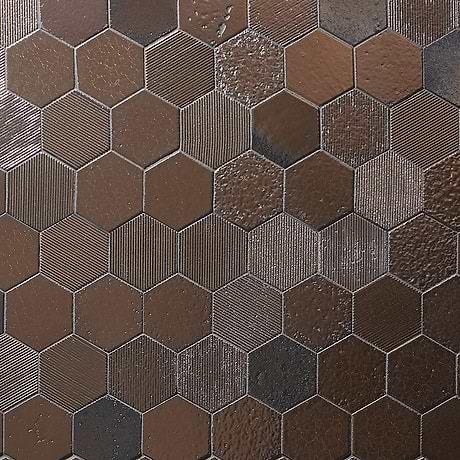 Magma Mixed Bronze 3" Hexagon Polished Lava Stone Mosaic