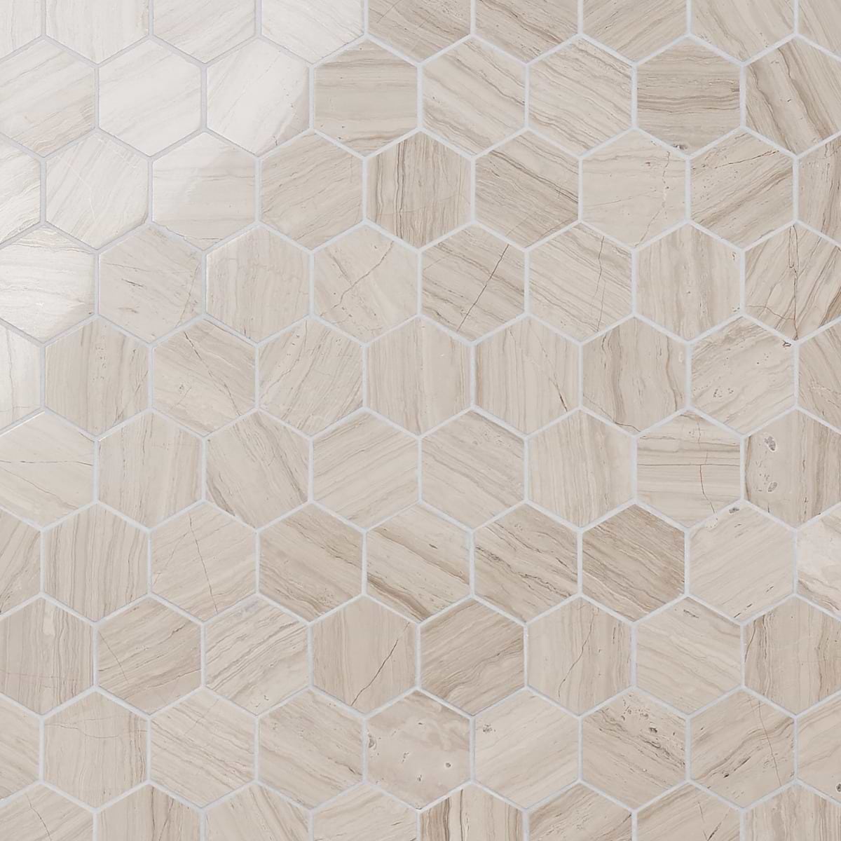 WOODEN BEIGE 2" Hexagon Polished Marble Mosaic