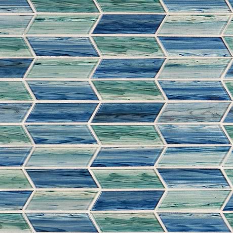 Maya Aqua Blue 2x7 Chevron Polished Glass Mosaic