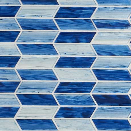 Maya Azur Blue 2x7 Chevron Polished Glass Mosaic