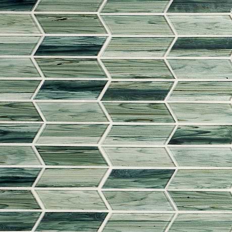 Maya Sage Green 2x7 Chevron Polished Glass Mosaic