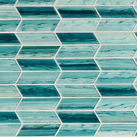 Maya Teal Green 2x7 Chevron Polished Glass Mosaic