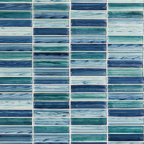 Maya Stacked Aqua Blue 1x5 Polished Glass Mosaic