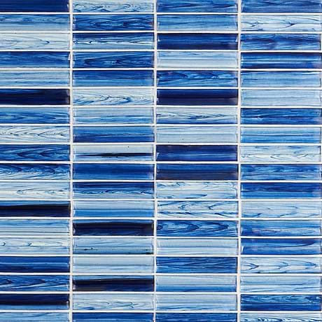 Maya Stacked Azur Blue 1x5 Polished Glass Mosaic