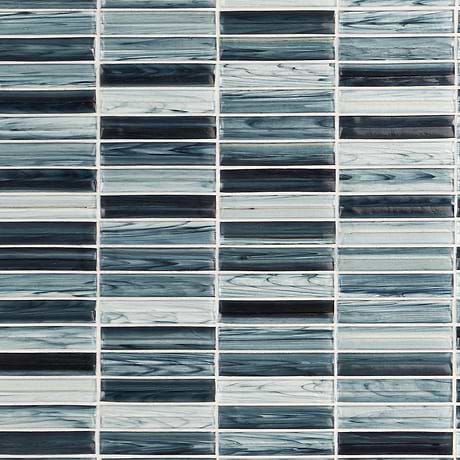 51 Sheet Scrap Lot Maya Stacked Dusk Blue 1x5 Polished Glass Mosaic Tile