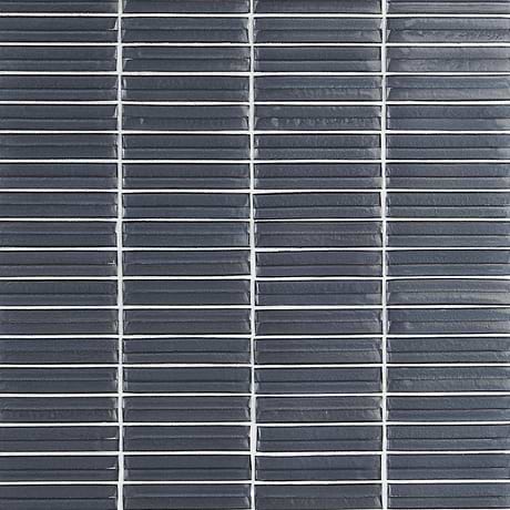 Maya Stacked Midnight Gray 1x5 Polished Glass Mosaic