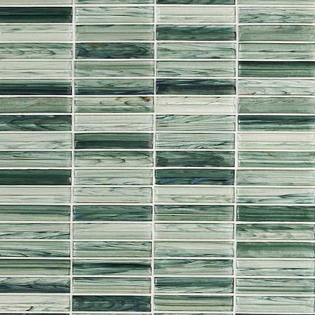 Maya Stacked Sage Green 1x5 Polished Glass Mosaic