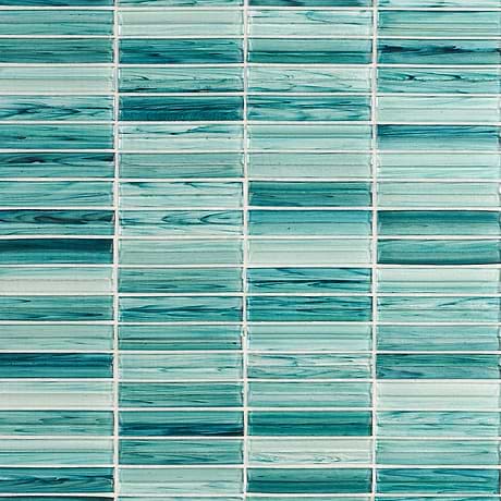 Maya Stacked Teal Green 1x5 Polished Glass Mosaic