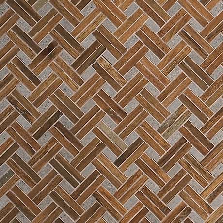 Eternal Oak Brown Basketweave Herringbone Matte Porcelain Mosaic