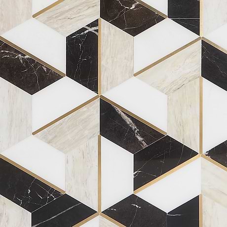 Decade Saint Laurent Beige Hexagon Polished Marble & Brass Mosaic